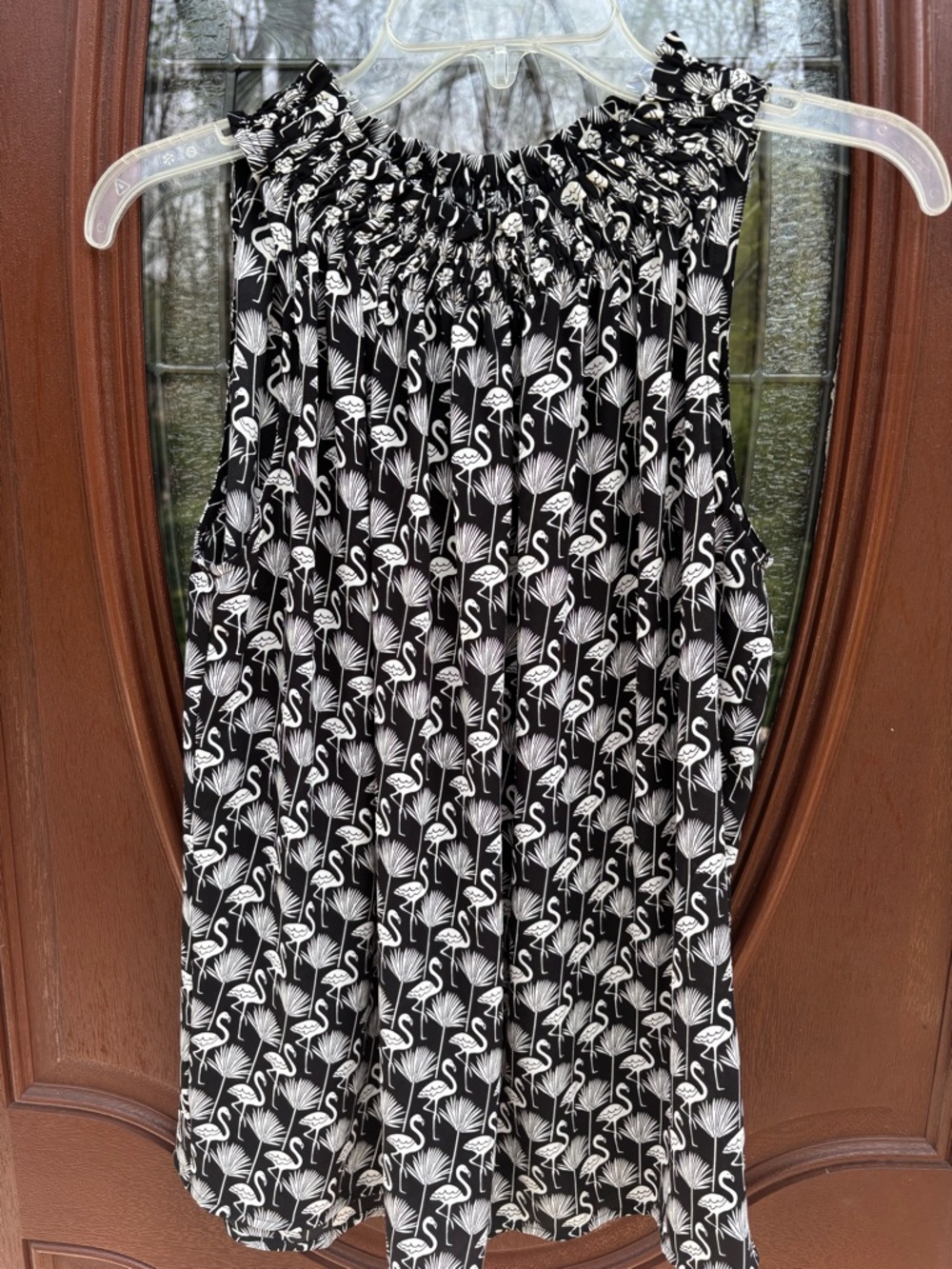 LOFT Black & White Flamingo Print Sleeveless A-Line Skirt